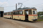 Lowa-Wagen 46+Lowa-Beiwagen 156 waren am Mittag des 21.05.2016 vor dem Depot 12 in Rostock-Marienehe.