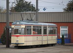 Gelenktriebwagen des Typs G4(Wagen 1)abgestellt am Nachmittag des 14.10.2016 auf dem Betriebshof der Rostocker Straenbahn AG.