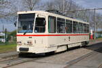 T6A2(704)von CKD Praha-Smichov Am Vormittag des 07.05.2022 im Depot 12 in Rostock-Marienehe.