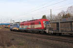 evb 140 759-2 mit evb 223 033 und einen leeren Ganzzug der  BLG LOGISTICS , am 31.03.2017 in Tostedt.