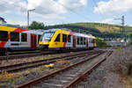 Zugbegegnung zweier Alstom Coradia LINT der HLB (Hessische Landesbahn) – 3LänderBahn am 22 Juli 2024 in Niederschelden, beim Bü 343 – km 112,183 der Siegstrecke KBS 460.