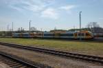 Das ODEG-Dotra VT 646.042 (646 042-1) & VT 646.043 (646 043-9) als RB51 (RB 68859) von Rathenow nach Brandenburg Hbf in Rathenow.