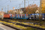 Die an die WRS Deutschland GmbH vermietete 143 856-3 „Melissa“ (91 80 6143 856-3 D-DB), eine Mietlokomotive vom DB Gebrauchtzugportal der DB Regio AG Südost, fährt am 24.11.2022