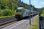 SNCB Desiro 08514 verlässt den Bahnhof von Clervaux in Richtung Lüttich. Die Strecke zwischen Clervaux und Kautenbach ist noch immer wegen dem Deckeneinsturz unterhalb von Wilwerwiltz nicht befahrbar. 19.05.2023