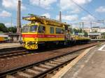 Ein polnischer Fahrleitungsturmwagen bei der Durchfahrt durch Szczecin Glowny am 31.Juli 2010.