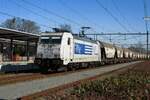 TRAXX am Kopf in Oss am 2 März 2021, wo LTE (1)286 940 mit ein Getreidezug in Oss eingetroffen ist.
