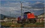 Die SBB Cargo Am 842 083-7 kommt von Chippis (Anschluss-Gleis Novelis) und erreicht den Bahnhof Sierre.