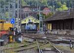 Ein Stahlzug mit Am 847 003 'Littau' der Panlog wartet zum weiteren Rangieren in Gleis 1 in Emmenbrücke.