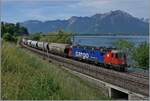 Die SBB 6/6 11676 (Re 620 076-0)  Zurzach  ist kurz nach Villeneuve mit ihrem  Spaghetti -Zug auf dem Weg nach Vallorbe, wo dann die SNCF den Zug übernehmen wird. 

28. Mai 2025