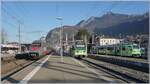 In Aigle warten der TPC Beh 2/6 542 auf dem Weg nach Monthey und ein TPC ASD ABe 4/8 nach Les Diablerets auf die Abfahrt, w�hrend ein FS Trenitalia ETR 610 den Bahnhof auf dem Weg Milano durchf�hrt.

30. November 2024