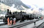 RhB G 3/4 Nr.1  Rhäthia  und G 4/5 Nr.108 in Zernez im September 1989.