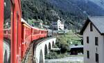 RhB Ge 4/4 I nr.604 auf dem Weg nach Scoul-Tarasp im August 1990.