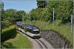 Der MOB ABe 4/4 9302  Alpina  erreicht mit seinem Regionalzug von Zweisimmen nach Montreux in Kürze Sonzier.