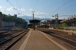 Blick (von Westen) auf den Bahnhof Vevey an der Waadtlnder Riviera (Genfersee), am 28.05.2012.