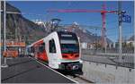Im neu gestalteten Bahnhof von Martigny (TMR) ist der neue TMR Beh 4/8 91 bzw. SNCF 891 (90 85 838 0891-4) auf einer Testfahrt. Leider fuhr der Zug nur knapp bis hinter das Ausfahrtsignal statt bis zum Prellbock, so dass dieses Bild nicht ohne störende Elemente zustande kam. 9. April 2026 