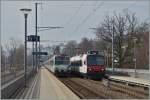 NPZ, hier in SOB Voralpen Express (VAE) und SBB Domino Version begegnen sich bei der Haltestelle Luzern Verkehrshaus. 
17. Mrz 2015