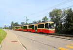Zwei  Tango-Vorläufer  Zweier-Einheiten der Forchbahn (64 und 67) Rücken zu Rücken oberhalb Esslingen.