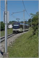 Der MVR ABeh 2/6 7504  VEVEY  zwischen Châtelard VD und Planchamp auf der Fahrt nach Sonzier.