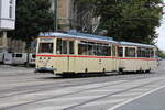 Lowa Wagen 46+156 am 19.09.2021 vor der Haltestelle Rostock-Doberaner Platz