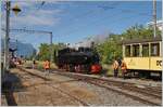 Die SEG G 2x 2/2 105 der Blonay-Chamby Bahn manöveariert in Vevey ihren Riviera Belle Epoque Zug für die Fahrt nach Chaulin.