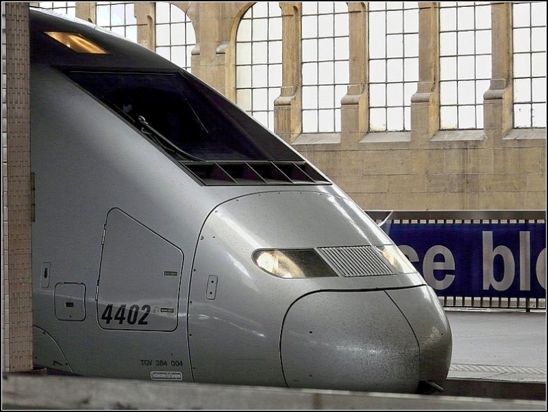 Wer versteckt sich denn da im Bahnhof von Metz? Dabei braucht er sich nicht zu verstecken, handelt es sich doch um den Weltrekordszug. 22.06.08 (Jeanny)